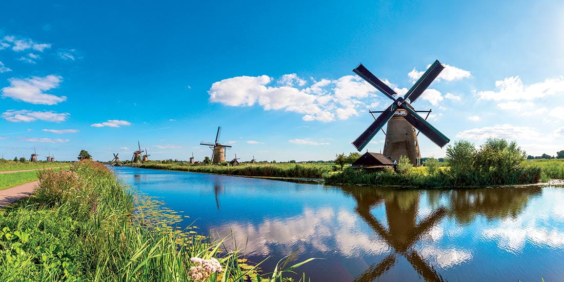 Netherland windmills at sunset